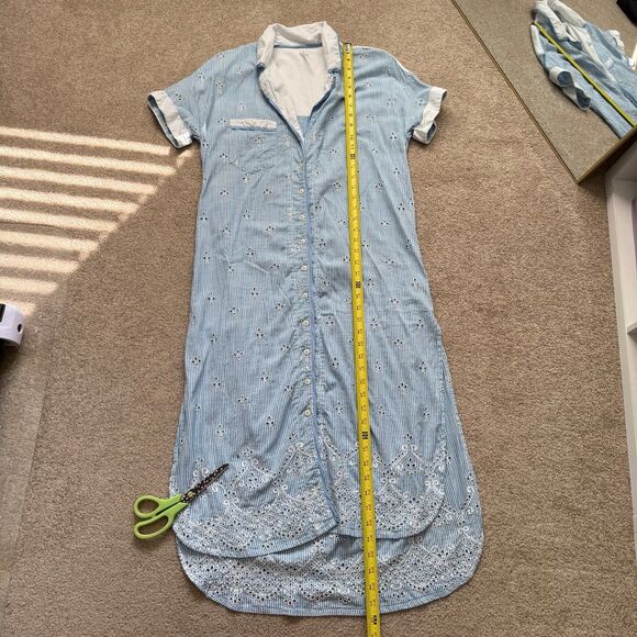 Anthropologie Cezzane Striped Eyelet Dress Loungewear Button Down Shirt Dress XS - Picture 8 of 12